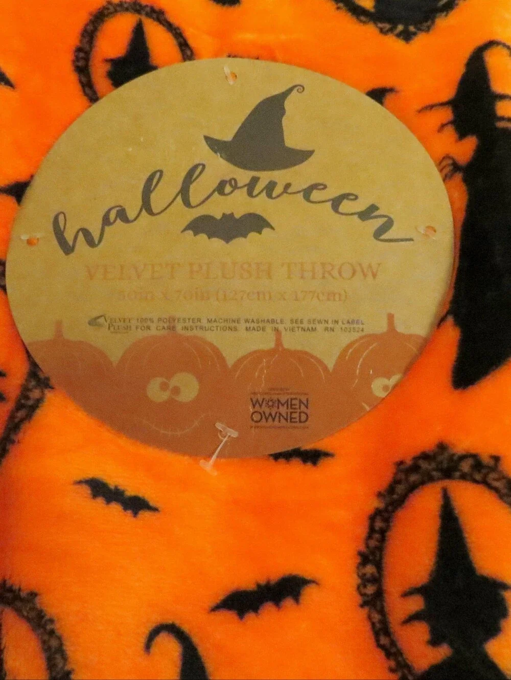 Halloween Witch Throw Blanket Bright Orange And Black Spooky Cozy Fall New